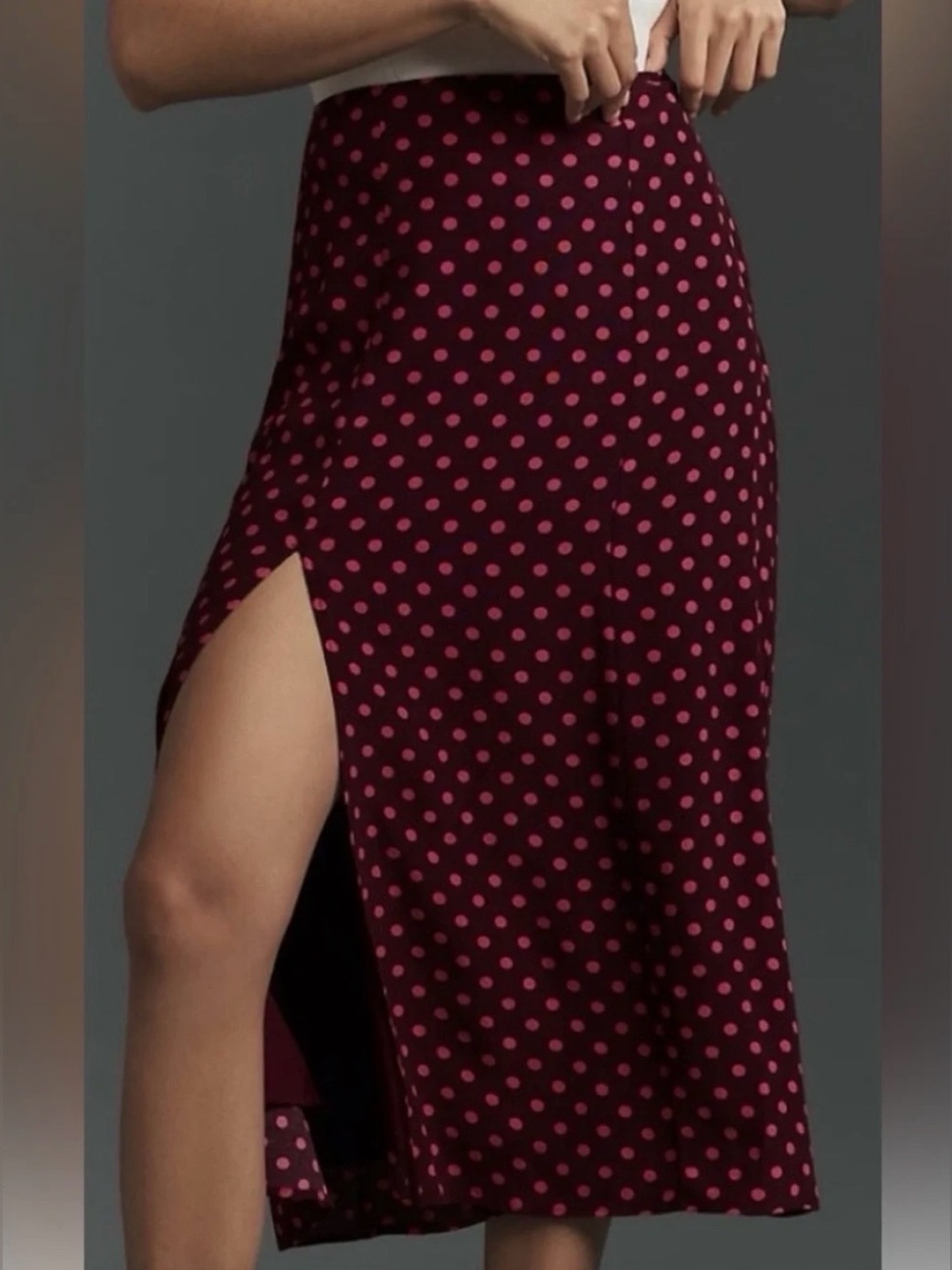 Anthropologie Maeve The Lille Side Slit ~Retro Summer ~Polka Dot Midi Skirt - Picture 2 of 7